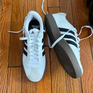 Adidas White Sneakers with Black Stripes